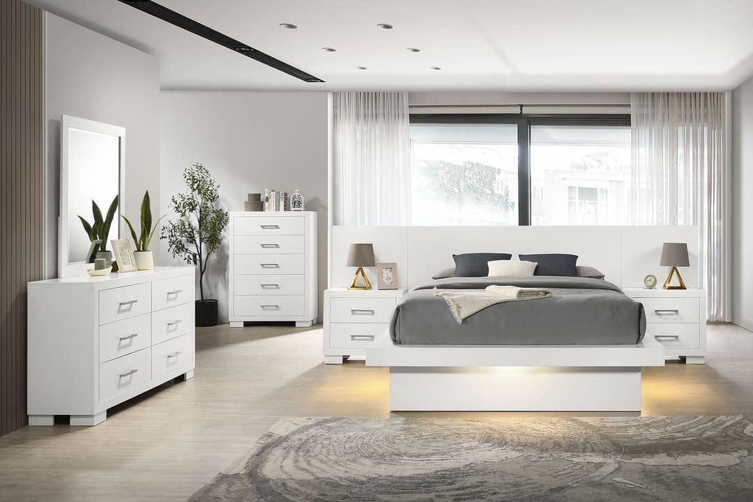 Jessica 6-piece Eastern King LED Bedroom Set Snow White