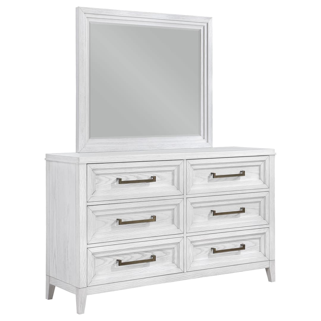 Marielle 6-drawer Dresser with Mirror Distressed White 