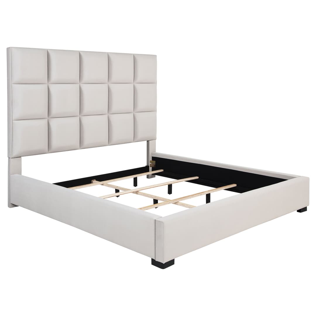 Panes Upholstered Eastern King Panel Bed Beige